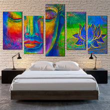 Load image into Gallery viewer, Buddha Head Canvas Print, Lord Buddha Face 5 Piece Canvas Wall Art, Colorful Buddha Canvas Set