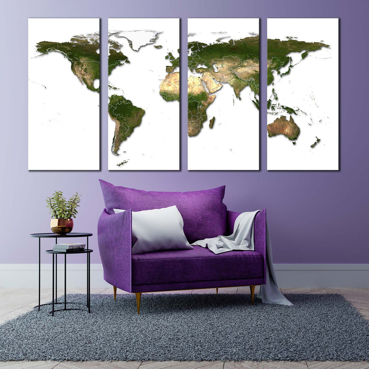 World Map Canvas Wall Art, White Background Abstract Flat Earth 4 Piec –  Swallart