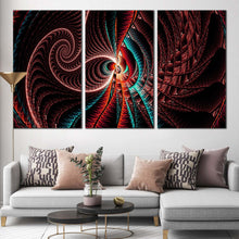 Load image into Gallery viewer, Fractal Design Canvas Wall Art, Red Abstract Pattern 3 Piece Canvas Print, Brown Creative Fractal Design Multiple Canvas