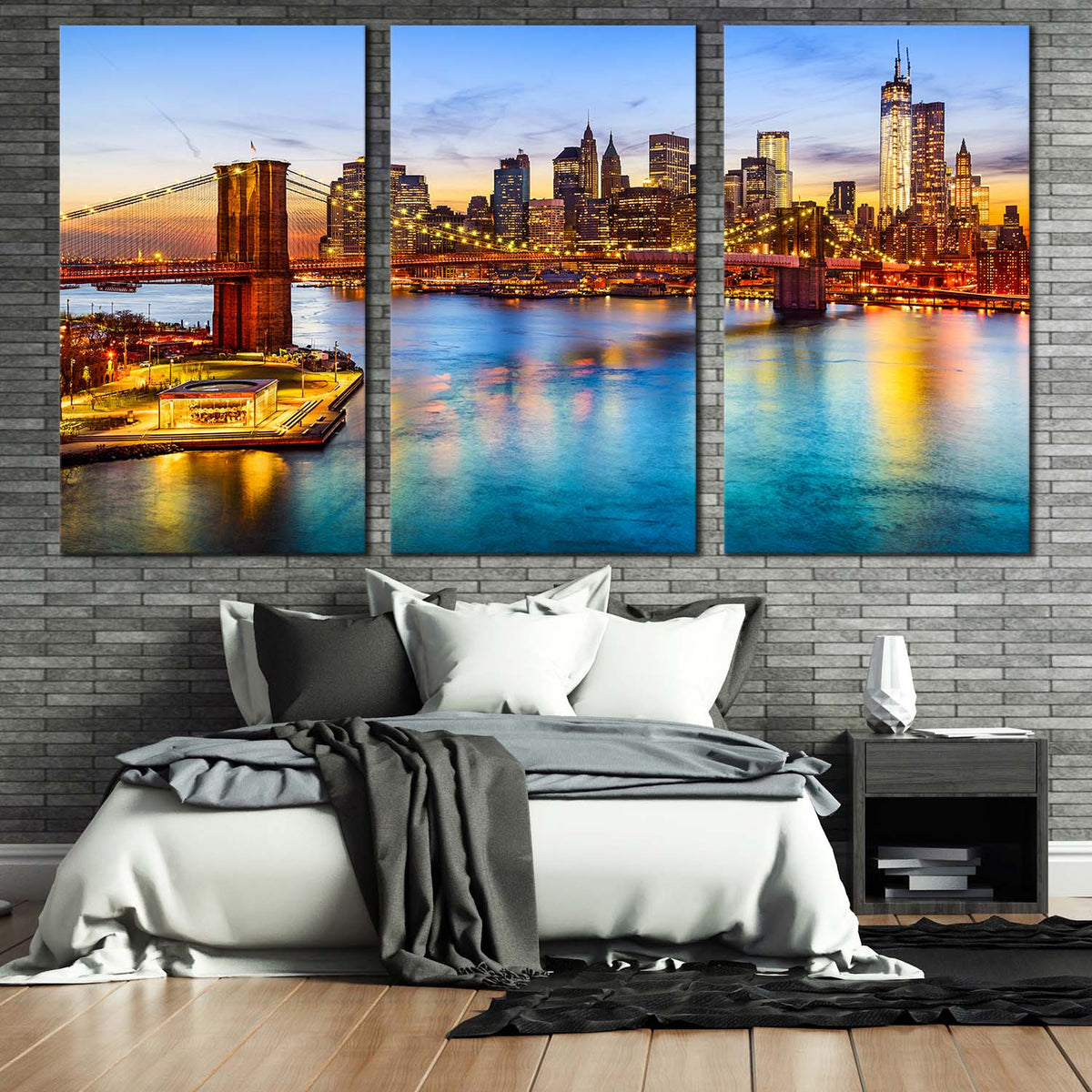 NYC Cityscape Canvas Wall Art, Brown Brooklyn Bridge 3 Piece - Inspire  Uplift