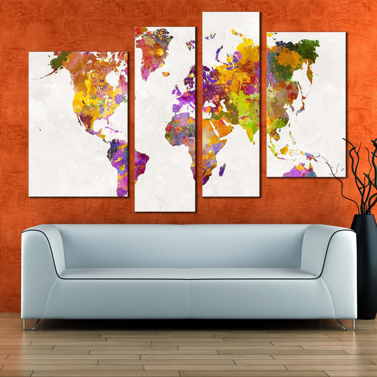 World Map Canvas Wall Art, White Background Abstract Flat Earth 4 Piec –  Swallart