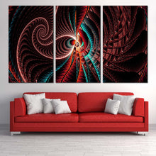Load image into Gallery viewer, Fractal Design Canvas Wall Art, Red Abstract Pattern 3 Piece Canvas Print, Brown Creative Fractal Design Multiple Canvas
