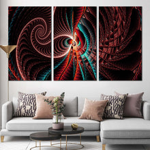 Load image into Gallery viewer, Fractal Design Canvas Wall Art, Red Abstract Pattern 3 Piece Canvas Print, Brown Creative Fractal Design Multiple Canvas
