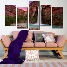 Load image into Gallery viewer, Havasu Creek Canvas Wall Art, Green Trees Havasu Falls 5 Piece Canvas Print, Arizona White Waterfall Multiple Canvas
